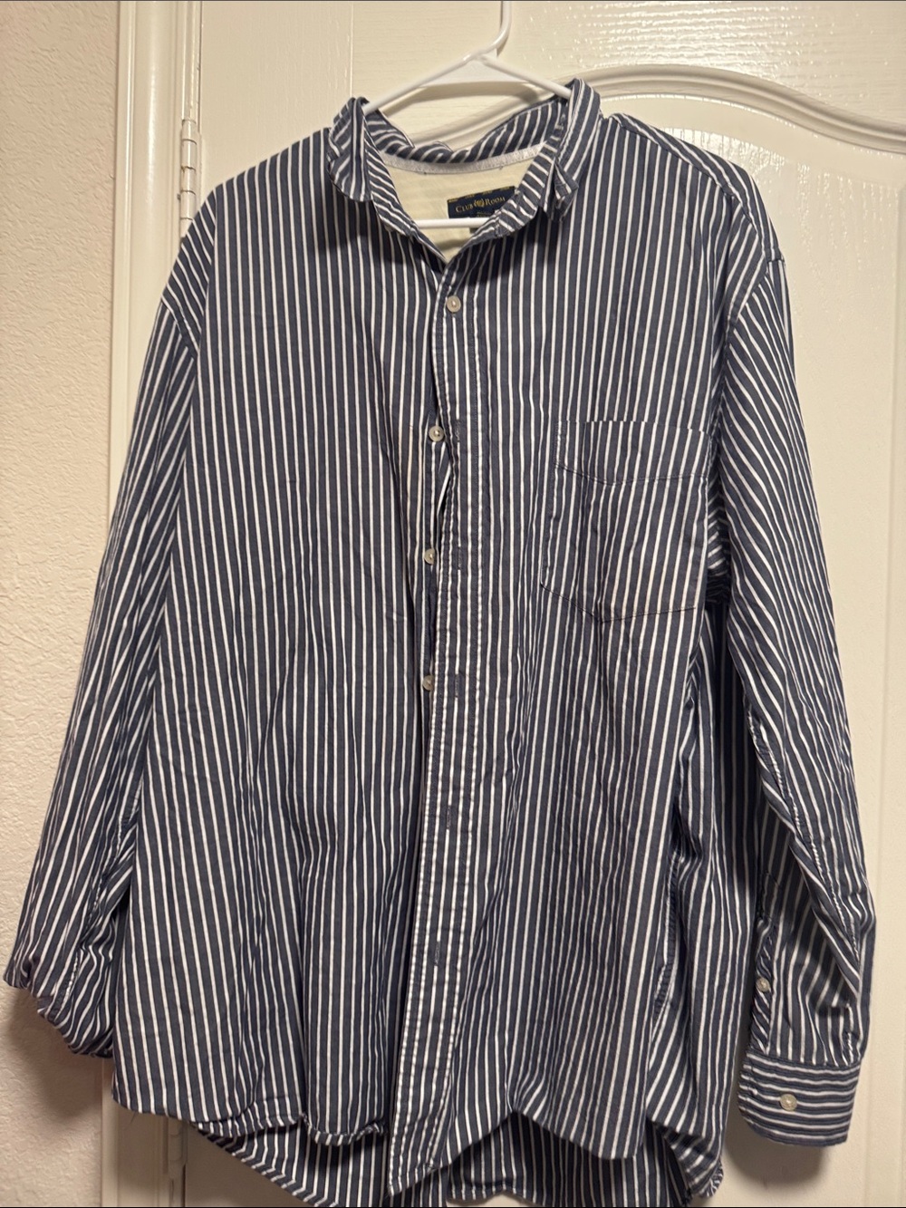 Club Room Navy and White Vertical Stripe Dress Shirt